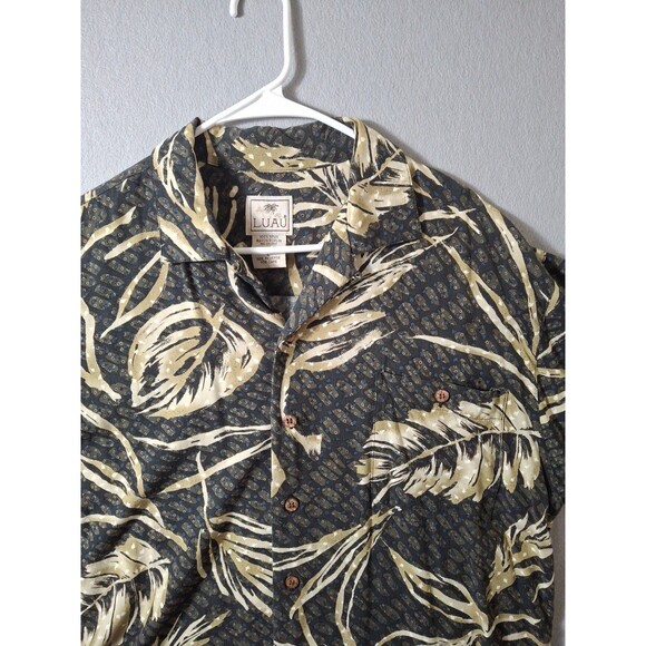 Luau Hawaiian Shirt Mens Large Floral Palms Hoop Collar Camp Spun Rayon EUC - Picture 2 of 7